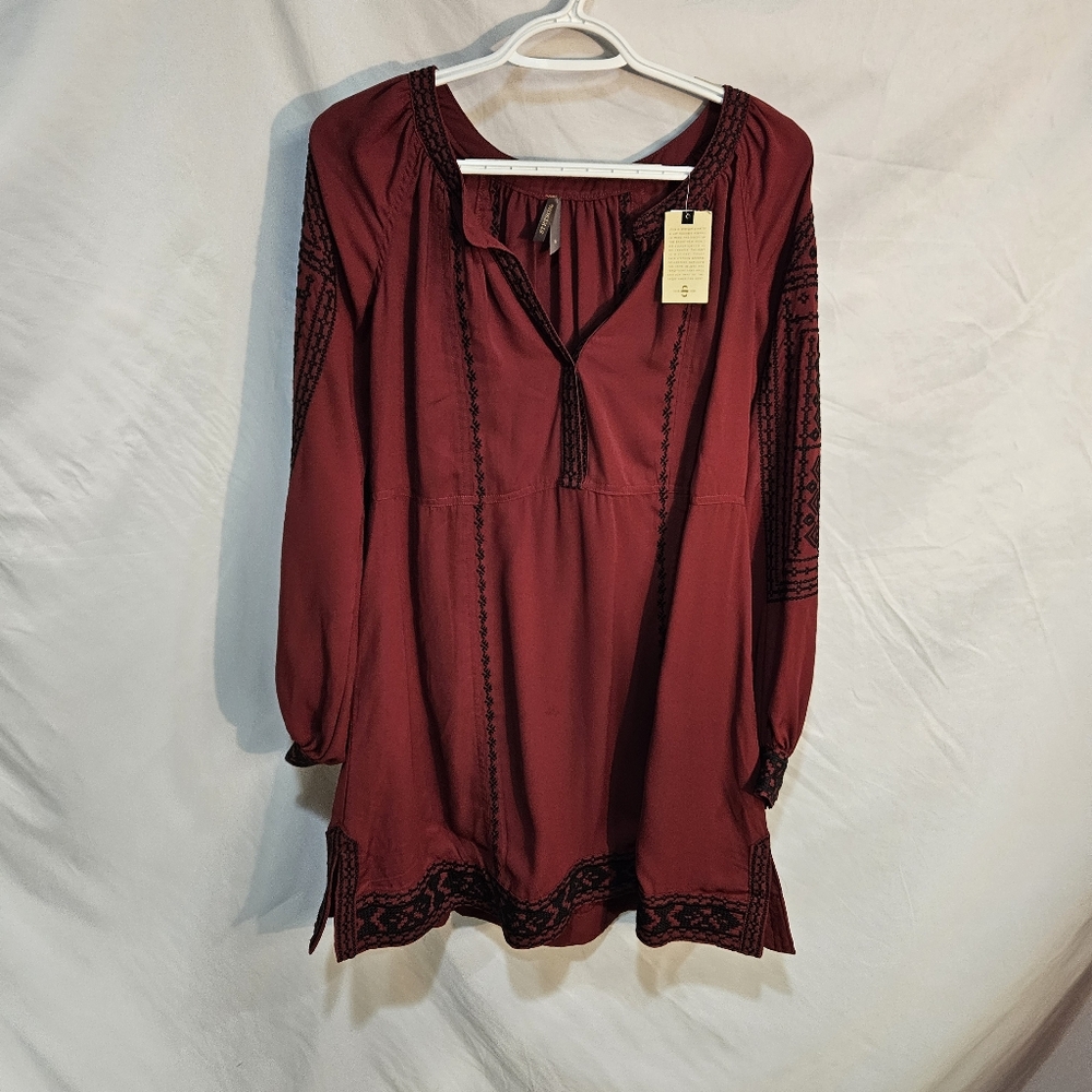 Stetson Western Shirt Womens Long Sleeve V-neck Blouse Red Wine 11-57-565-1024wi